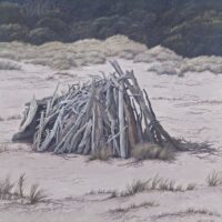 STRUCTURE IN THE DUNES - Falmouth Tasmania - 100x100cm - 2020 - $7600