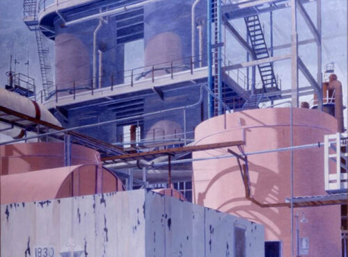 PINK AND GREY CYLINDERS - Newcastle Steelworks NSW - 110x140cm - 2003