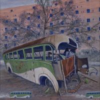 GREYHOUND OUT OF OIL - Glen Davis, NSW - 35x35cm - 2025 - $1850